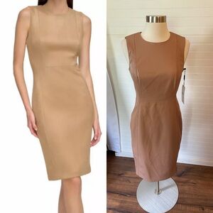 Calvin Klein Latte Faux Leather Knee Length Sheath Dress Women’s Size 4 NWT